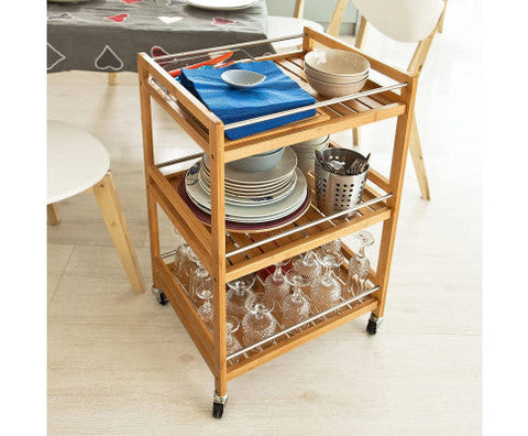 Bamboo Kitchen Trolley 3 Tier Storage Cart
