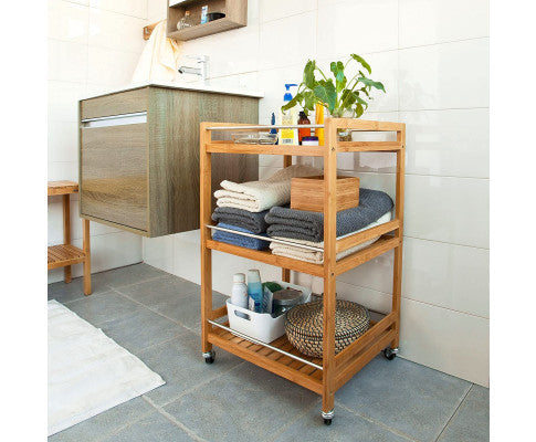 Bamboo Kitchen Trolley 3 Tier Storage Cart