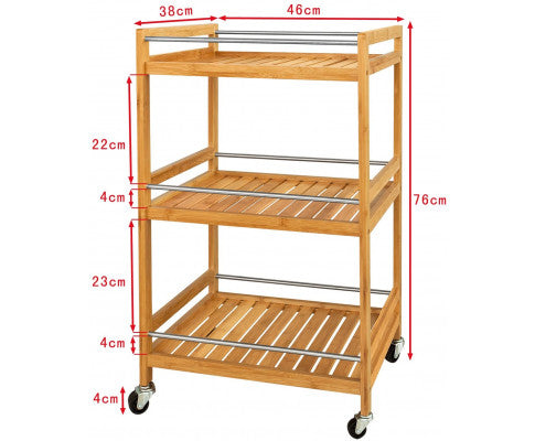 Bamboo Kitchen Trolley 3 Tier Storage Cart