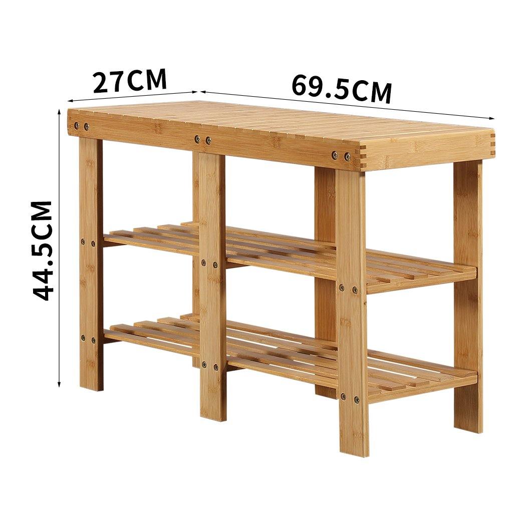 living room Bamboo Shoe Rack Stand Bench 3 TierOrganiser 69.5cm