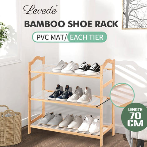 Bamboo Shoe Rack Storage Wooden Organizer Shelf Stand 3 Tiers Layers 70cm