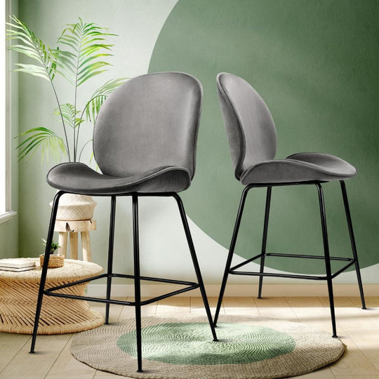 Bar Stools Kitchen Chair Velvet Metal Grey