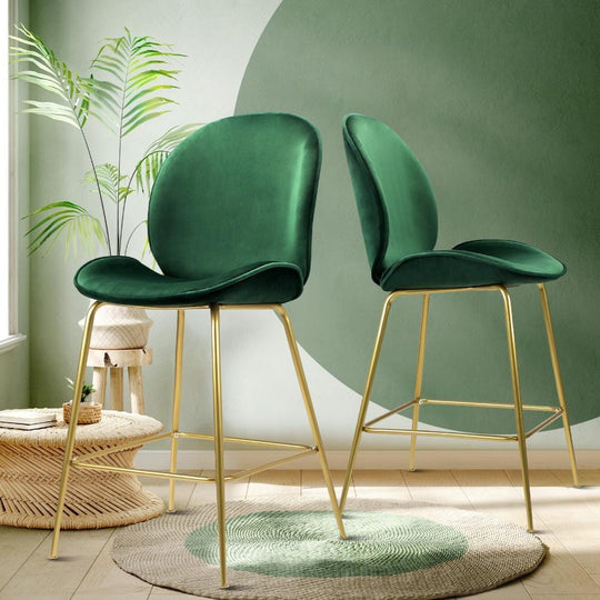Bar Stools Kitchen Chair Velvet Metal x2