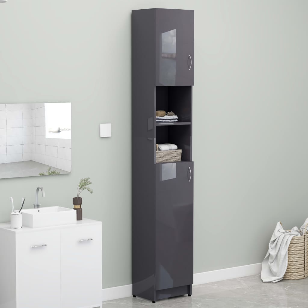 Bathroom Cabinet High Gloss Grey Engineered Wood