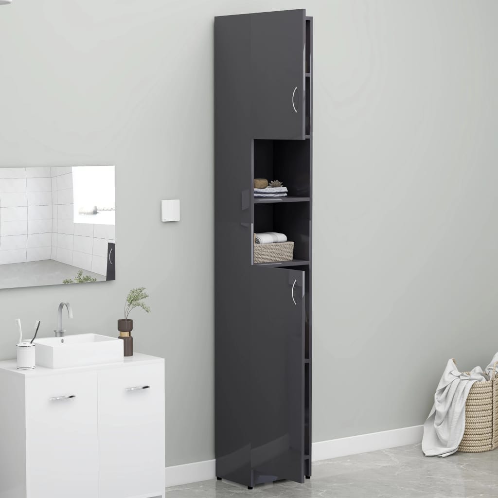 Bathroom Cabinet High Gloss Grey Engineered Wood