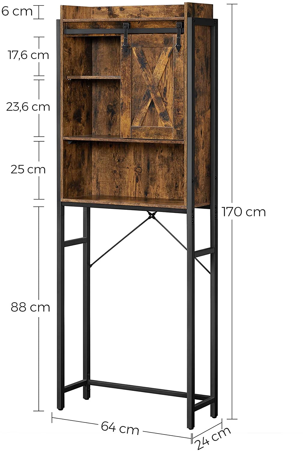 Bathroom Organiser Rack With Small Cabinet Steel Frame 64 X 24 X 171 Cm Rustic Brown And Black