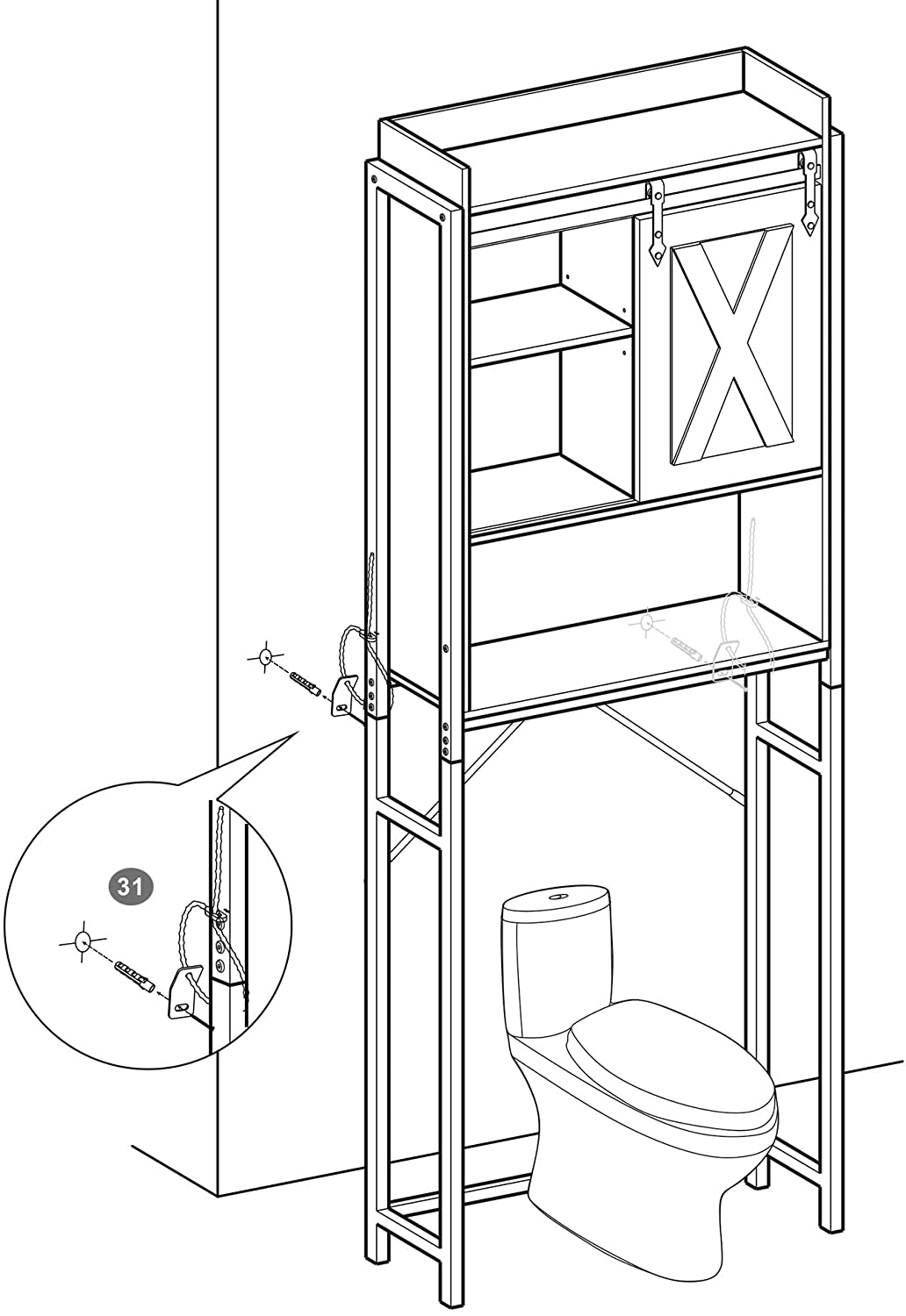 Bathroom Organiser Rack With Small Cabinet Steel Frame 64 X 24 X 171 Cm Rustic Brown And Black