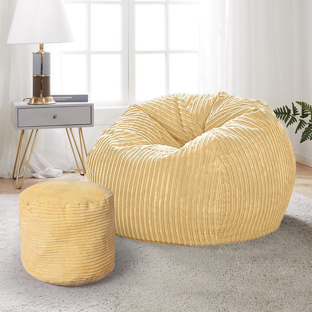 Living Room Bean Bag Chair Cover Home Game Seat Lazy Sofa Cover Large With Foot Stool