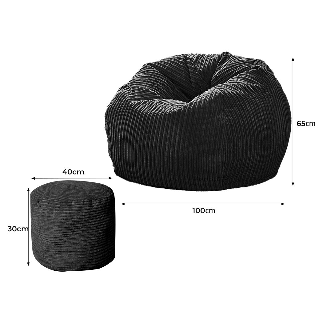 Living Room Bean Bag Chair Cover Home Game Seat Sofa Cover Large With Foot Stool