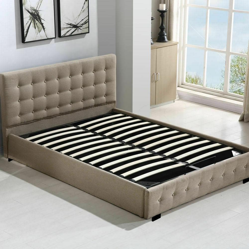 bedroom Bed Frame Base With Gas Lift King Size Platform Fabric