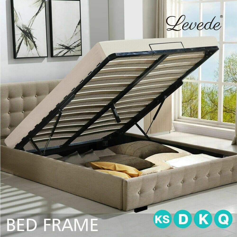 bedroom Bed Frame Base With Gas Lift Queen Size Platform Fabric