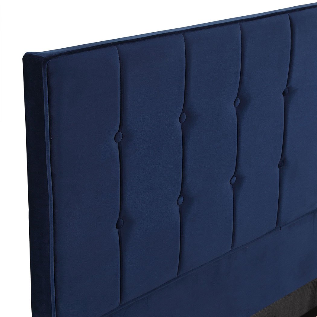Bedroom Bed Frame Double Size Mattress Base Platform Wooden Velevt Headboard Blue