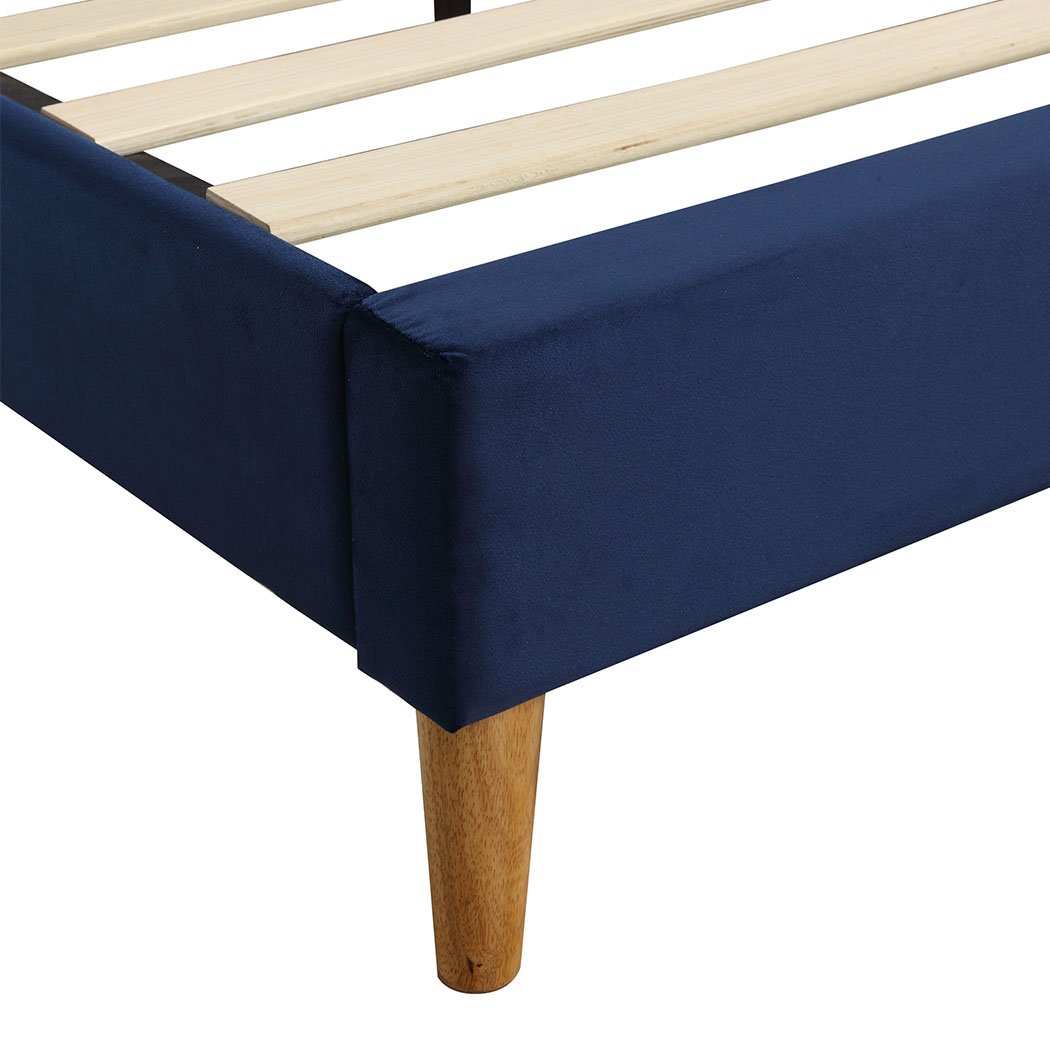 Bedroom Bed Frame Double Size Mattress Base Platform Wooden Velevt Headboard Blue