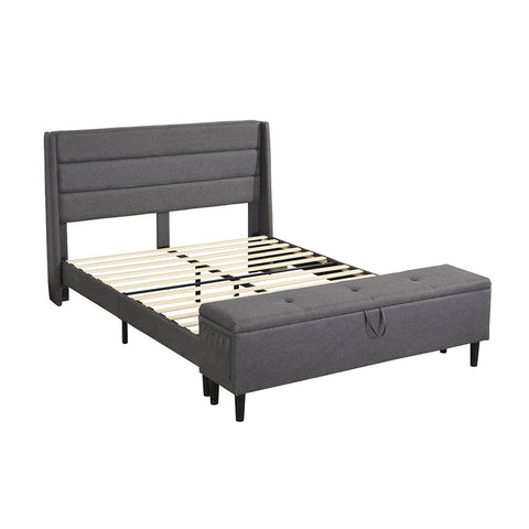 Bed Frame Fabric Queen Size Mattress Base Wooden Platform Storage Ottoman