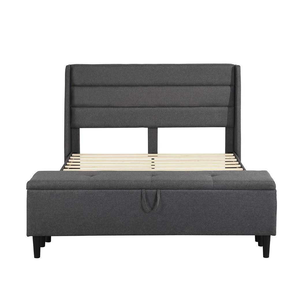 Bedroom Bed Frame Fabric Queen Size Mattress Base Wooden Platform Storage Ottoman