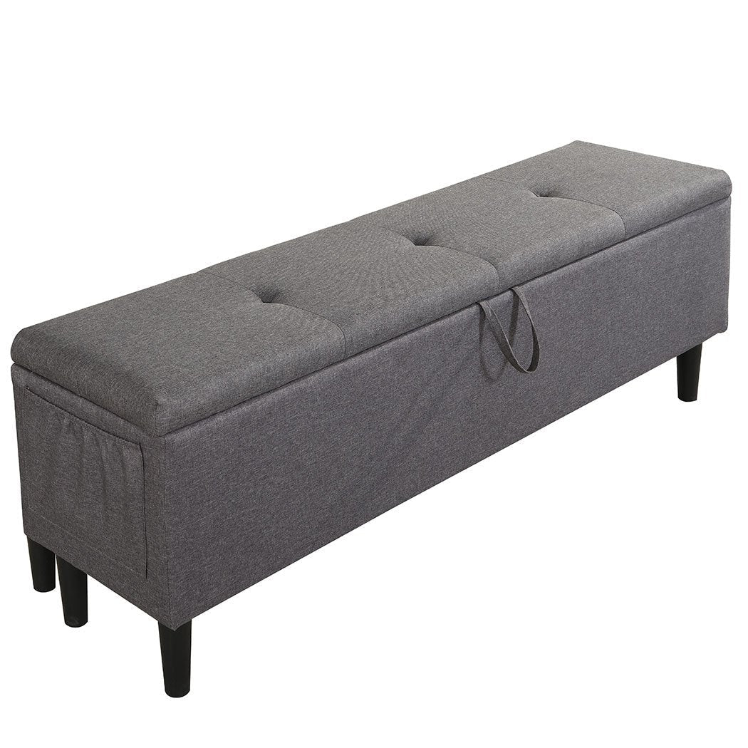 Bedroom Bed Frame Fabric Queen Size Mattress Base Wooden Platform Storage Ottoman
