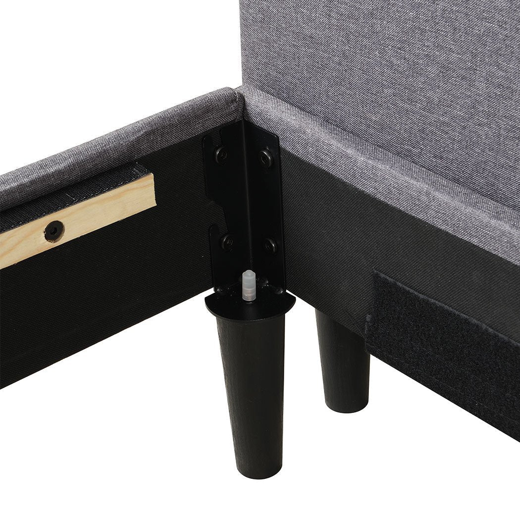 Bedroom Bed Frame Fabric Queen Size Mattress Base Wooden Platform Storage Ottoman