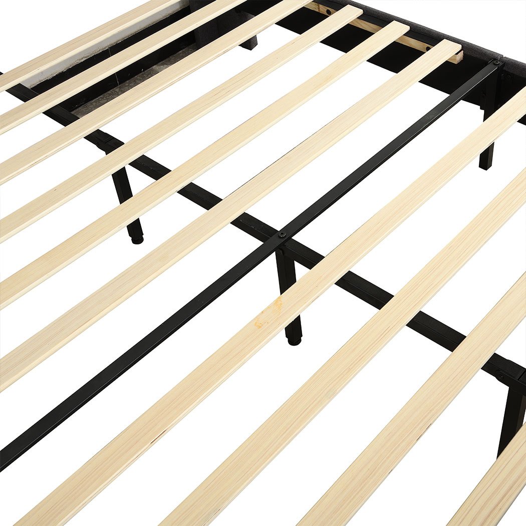 Bedroom Bed Frame Fabric Queen Size Mattress Base Wooden Platform Storage Ottoman