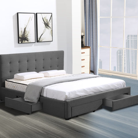 Bed Frame Bed Frame King Fabric With Drawers Grey