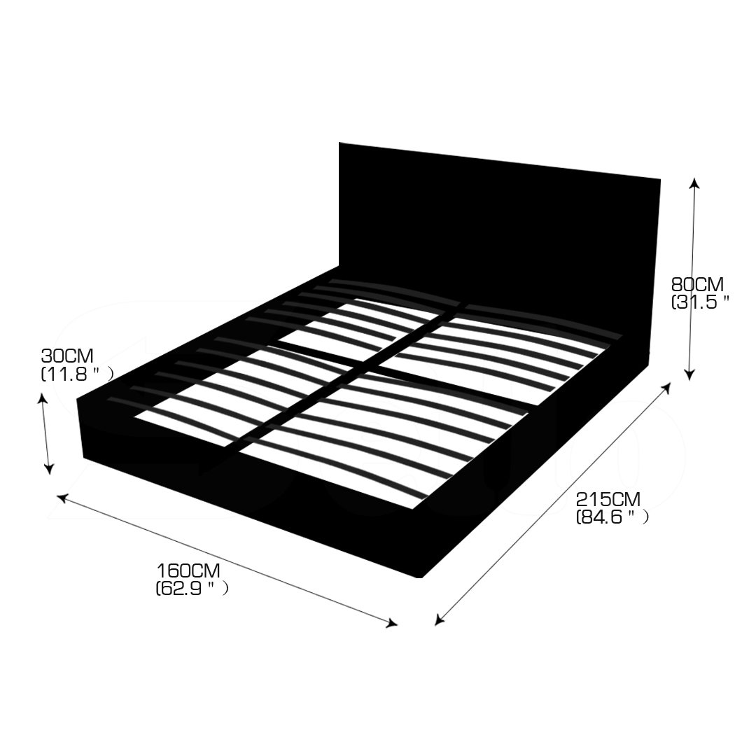bedroom Bed Frame Leather Base Mattress Storage Queen Size Black