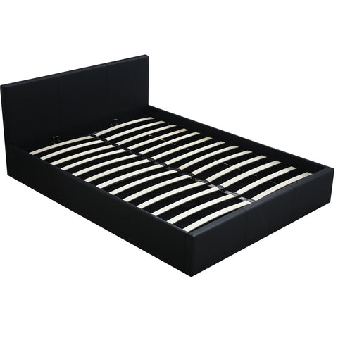 Bed Frame Leather Base Mattress Storage Queen Size Black