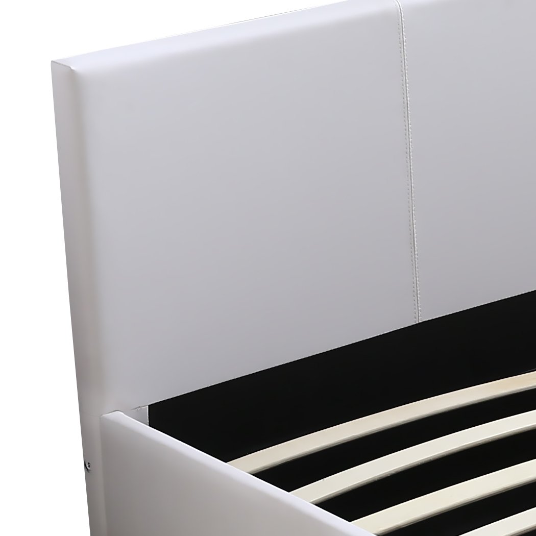 bedroom Bed Frame Premium Leather Base Mattress Storage Queen Size White