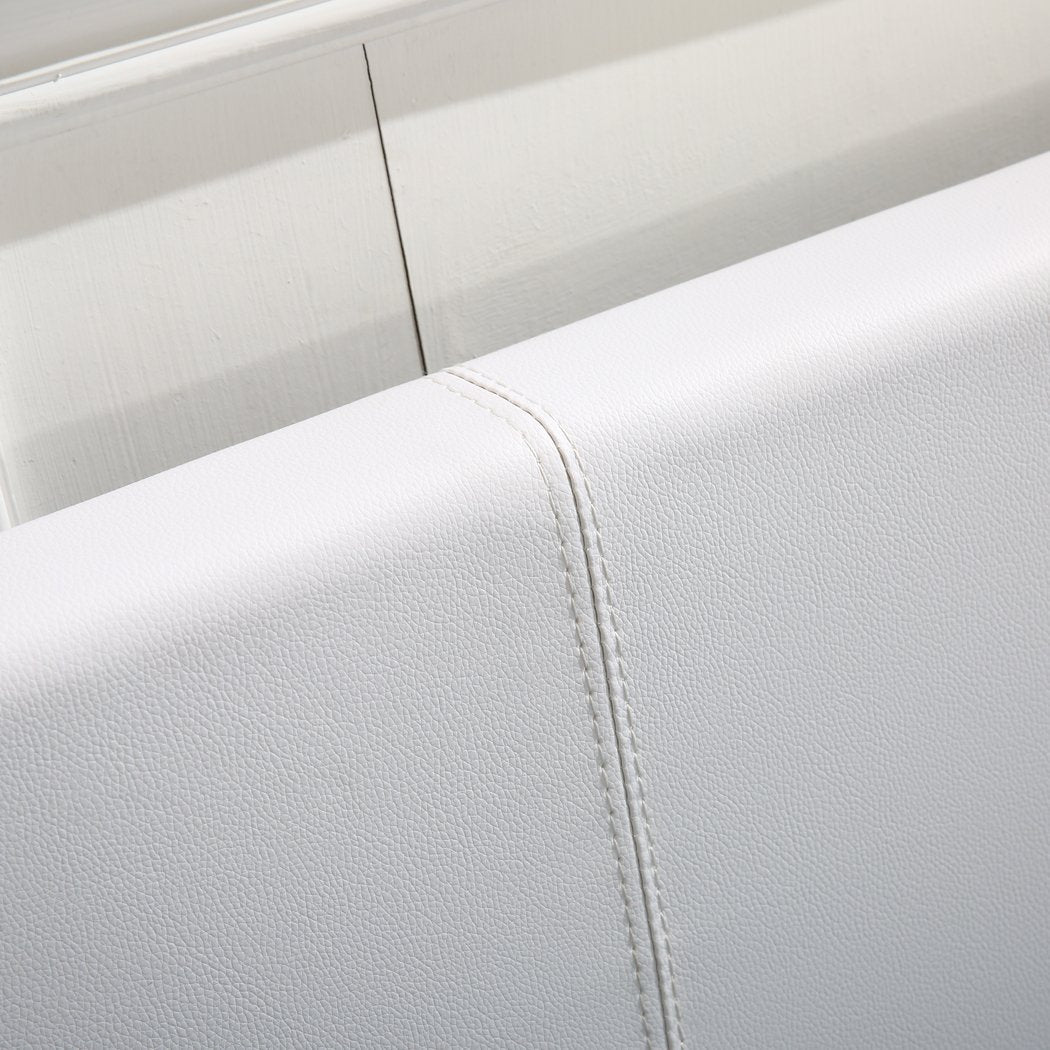 bedroom Bed Frame Premium Leather Base Mattress Storage Queen Size White