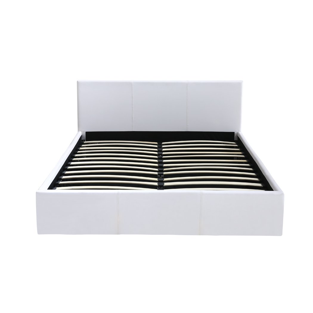 bedroom Bed Frame Premium Leather Base Mattress Storage Queen Size White