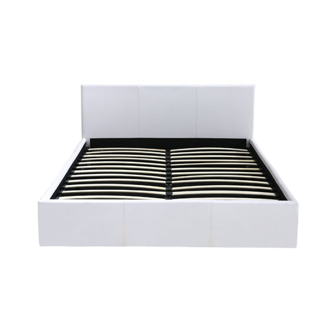 Bed Frame Premium Leather Base Mattress Storage Queen Size White
