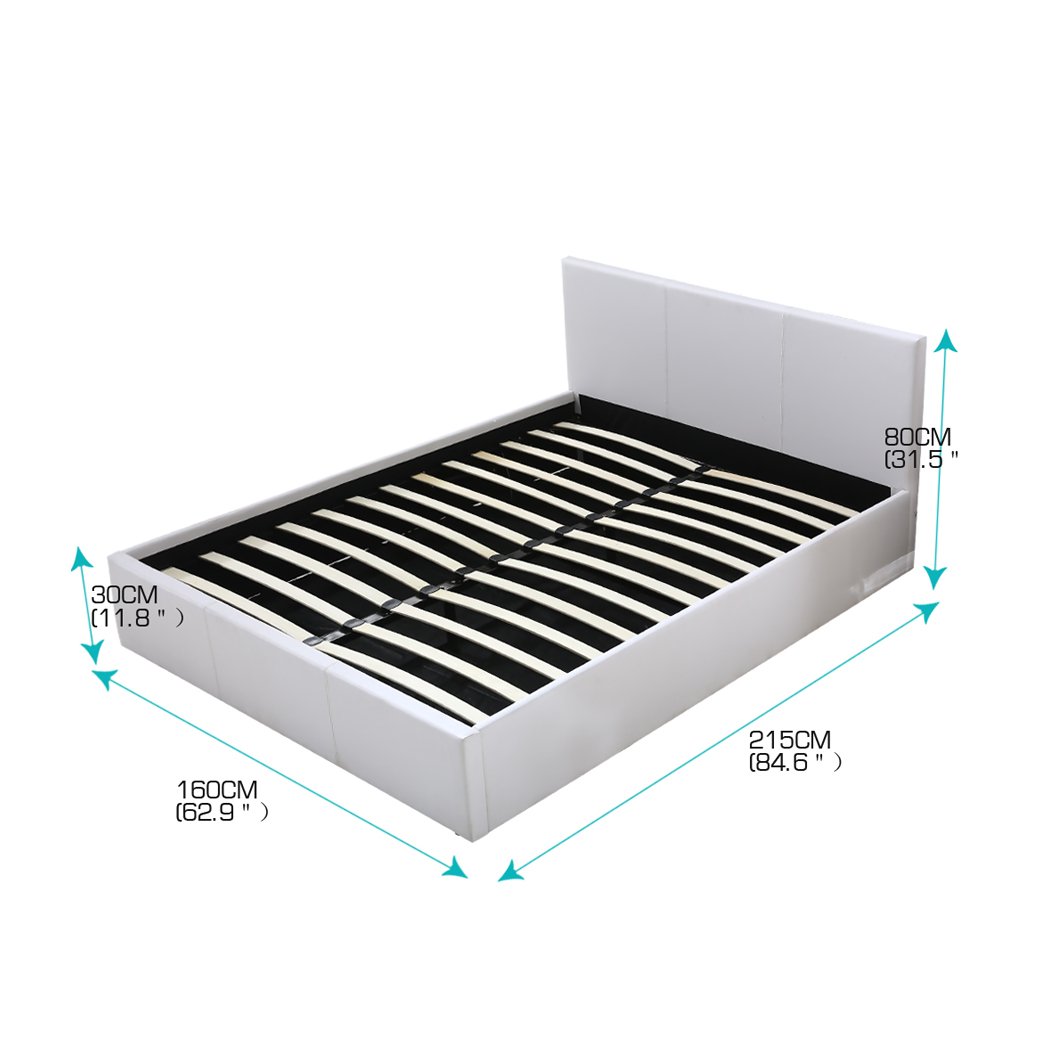 bedroom Bed Frame Premium Leather Base Mattress Storage Queen Size White