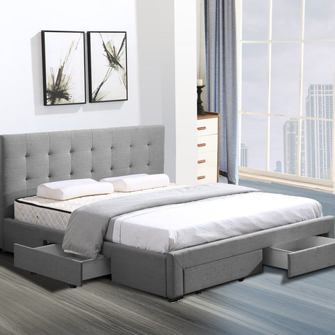 Bed Frame Bed Frame Queen Fabric With Drawers Grey