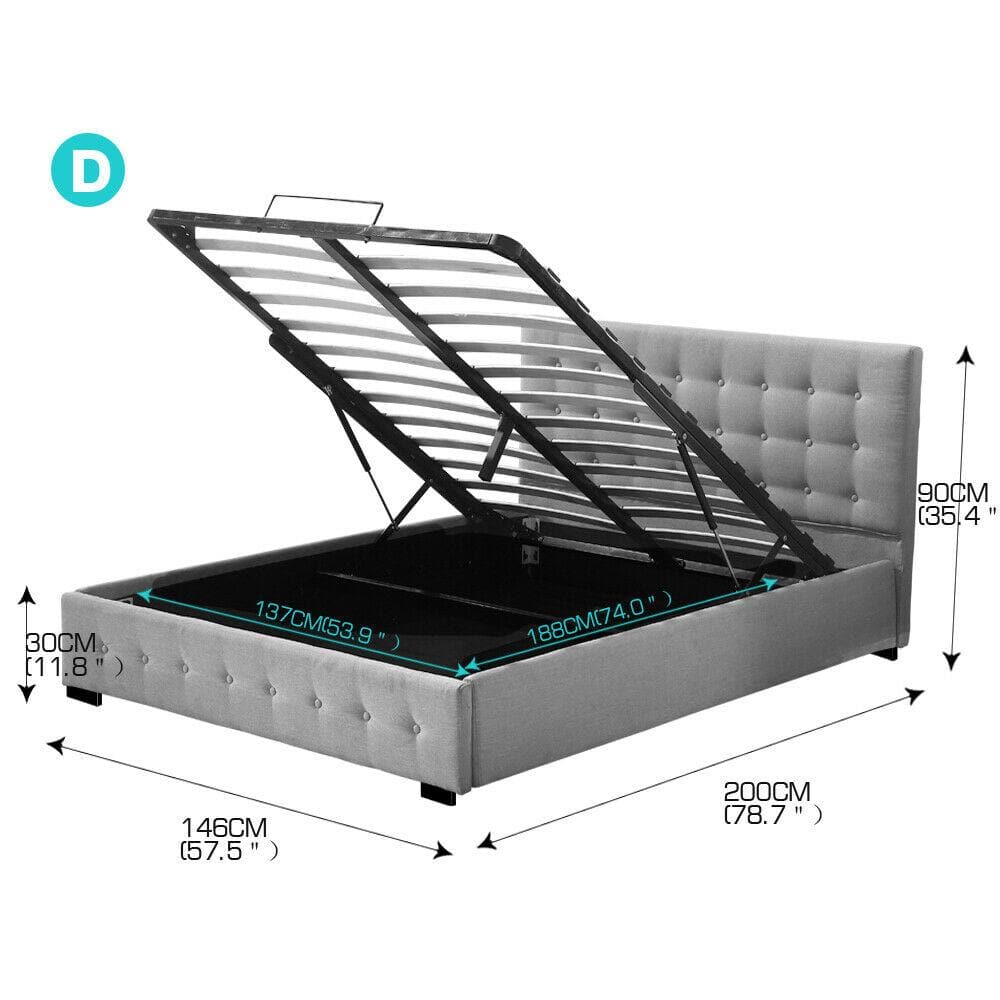 bedroom Bed Frame Queen Size Mattress Platform Fabirc With Storage Gas Lift