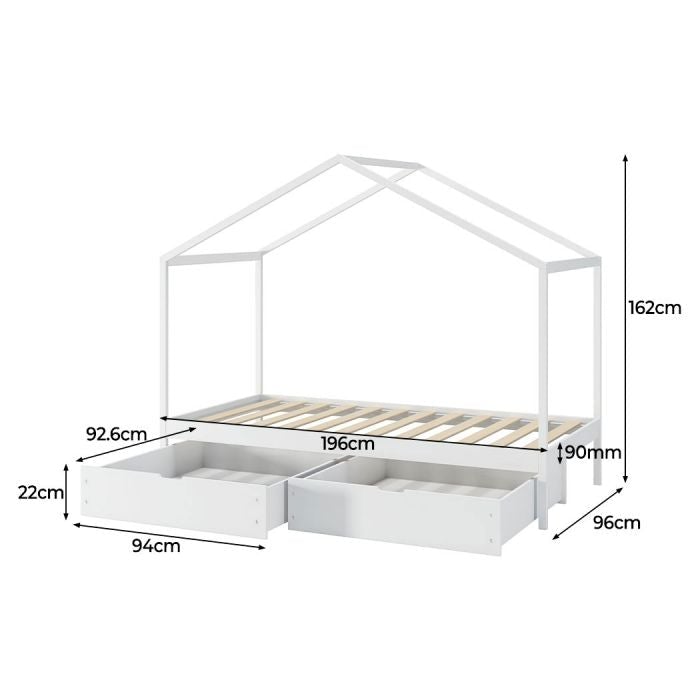 Bed Frame Wooden Single Timber House Mattress Base Storage Drawers
