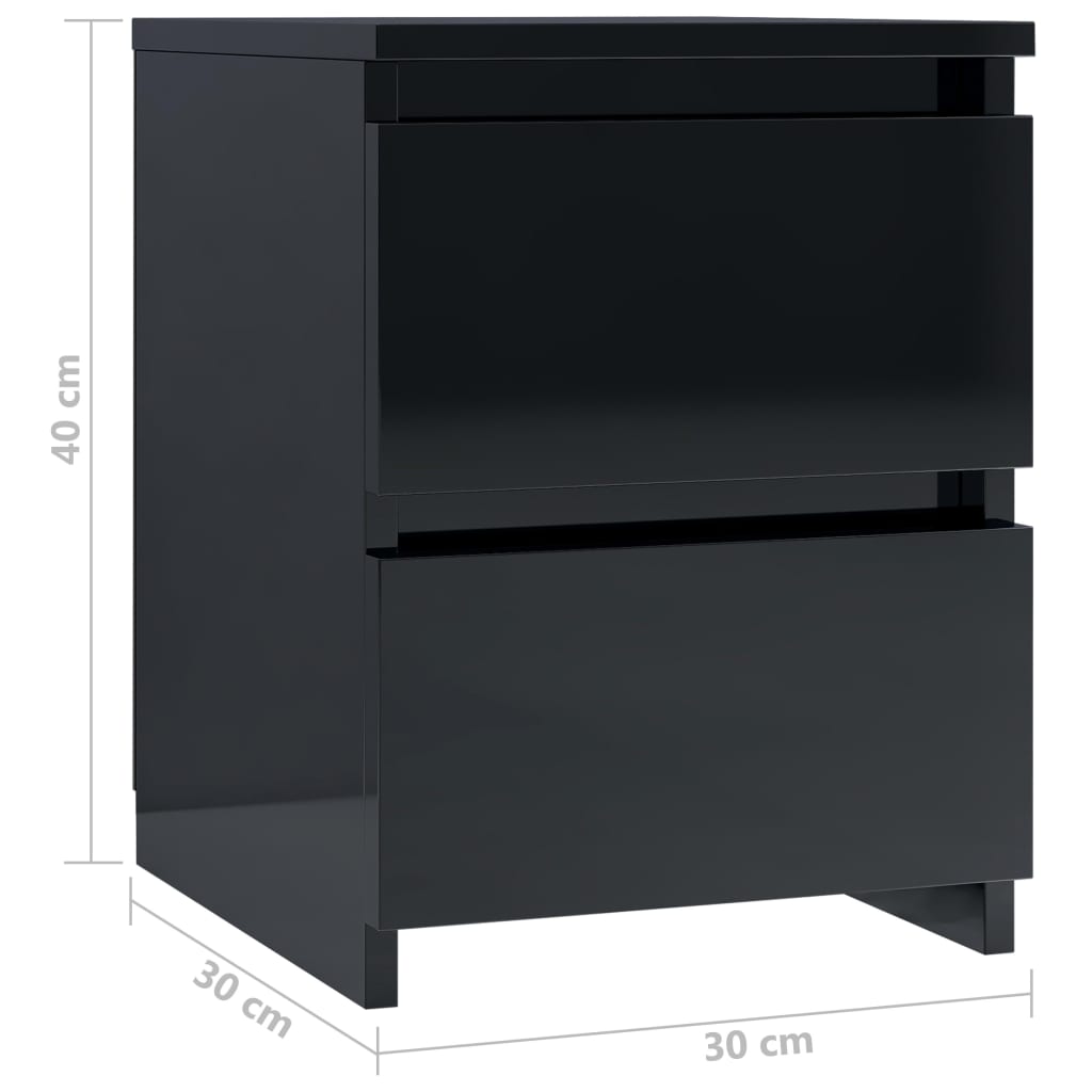 Bedside Cabinet High Gloss Black 30x30x40 cm Chipboard