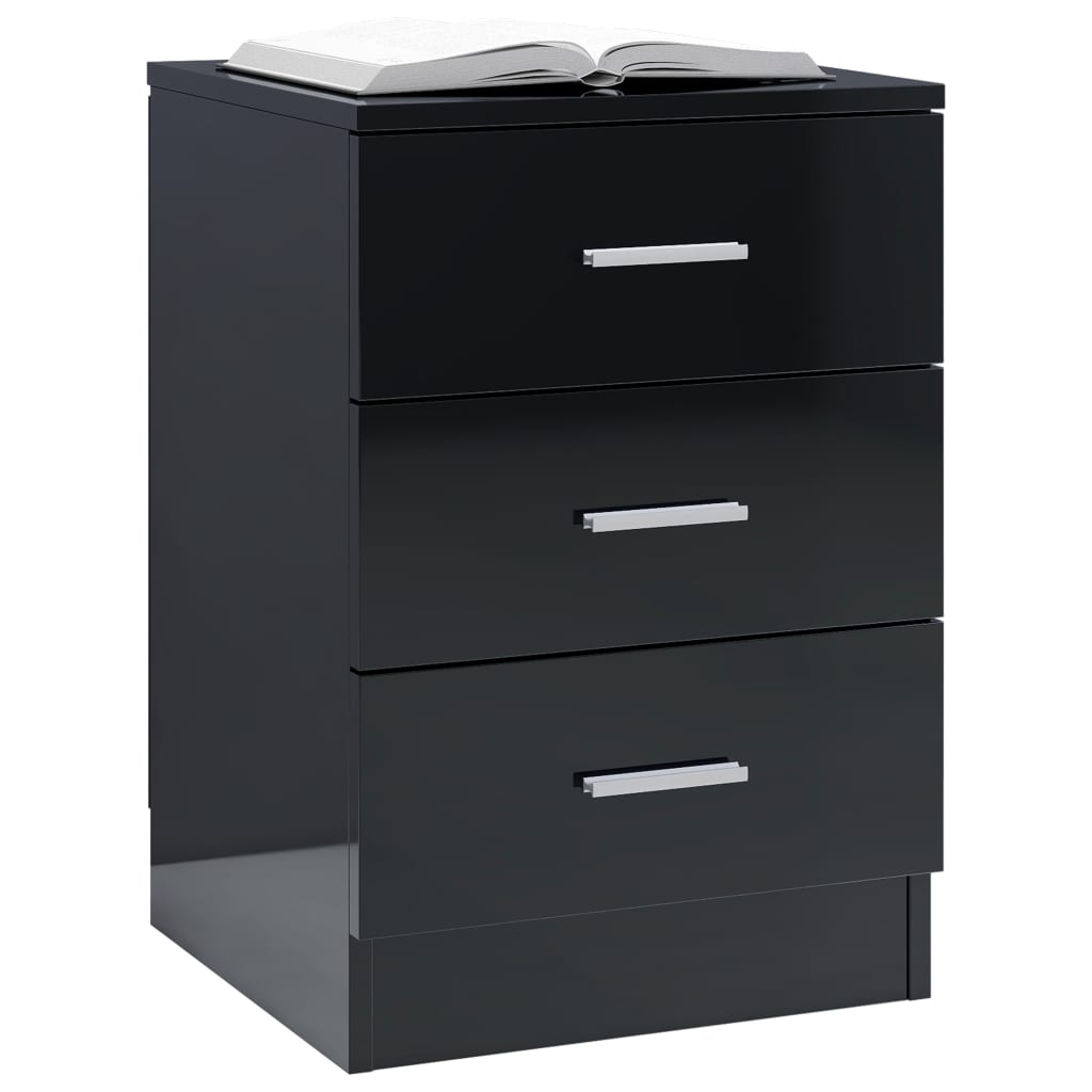 Bedside Cabinet High Gloss Black 38x35x56 cm Chipboard
