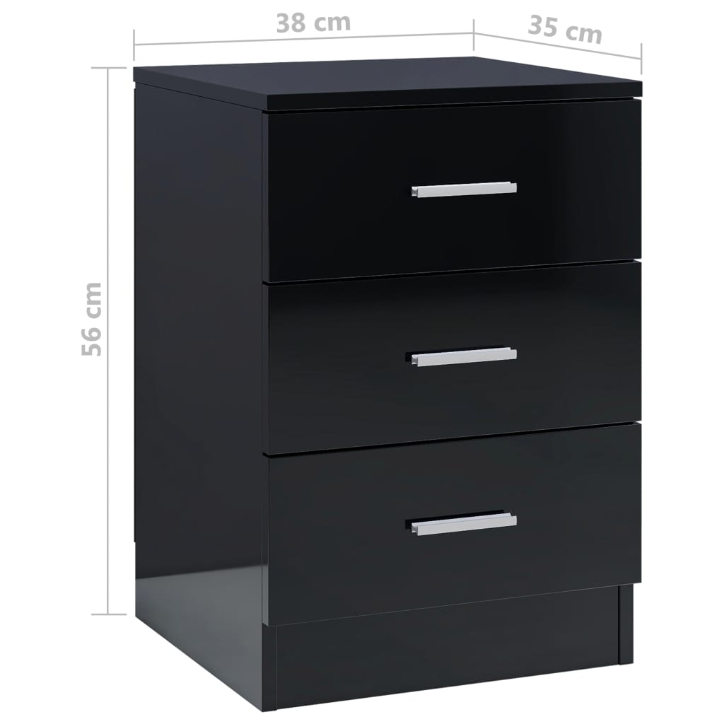 Bedside Cabinet High Gloss Black 38x35x56 cm Chipboard