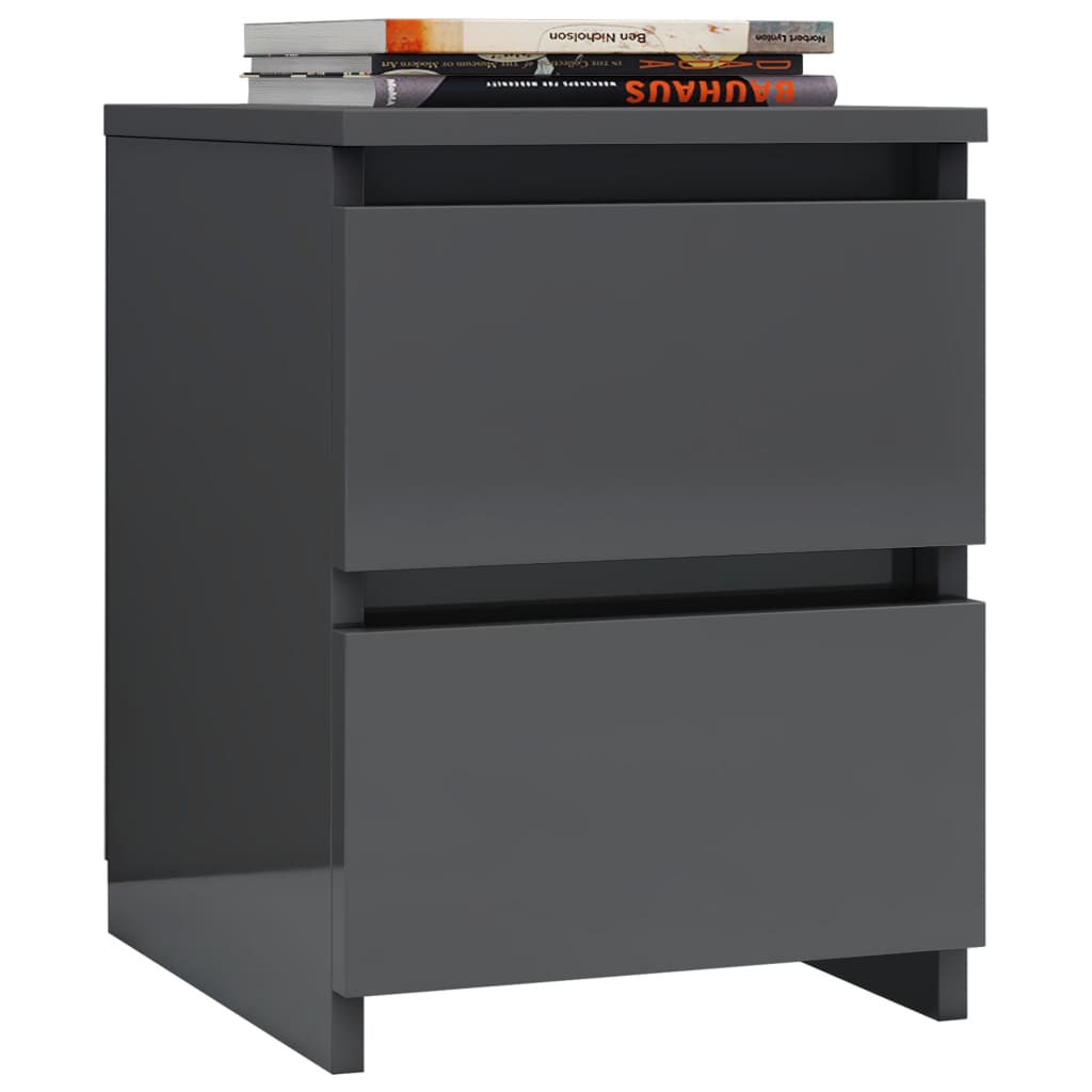 Bedside Cabinet High Gloss Grey 30x30x40 cm Chipboard