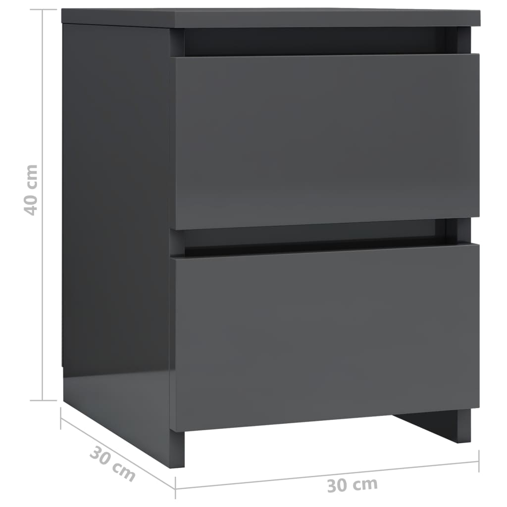 Bedside Cabinet High Gloss Grey 30x30x40 cm Chipboard