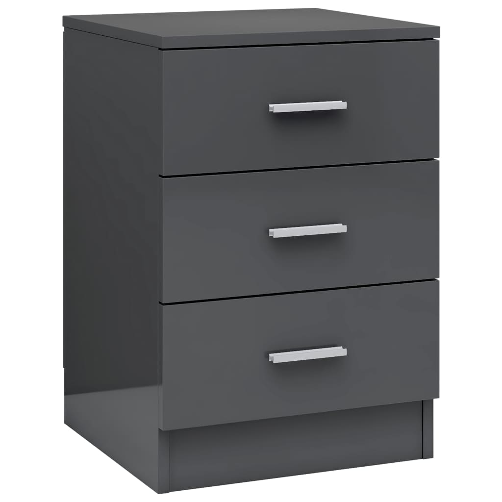 Bedside Cabinet High Gloss Grey 38x35x56 cm Chipboard