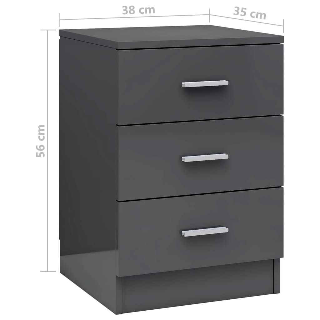 Bedside Cabinet High Gloss Grey 38x35x56 cm Chipboard