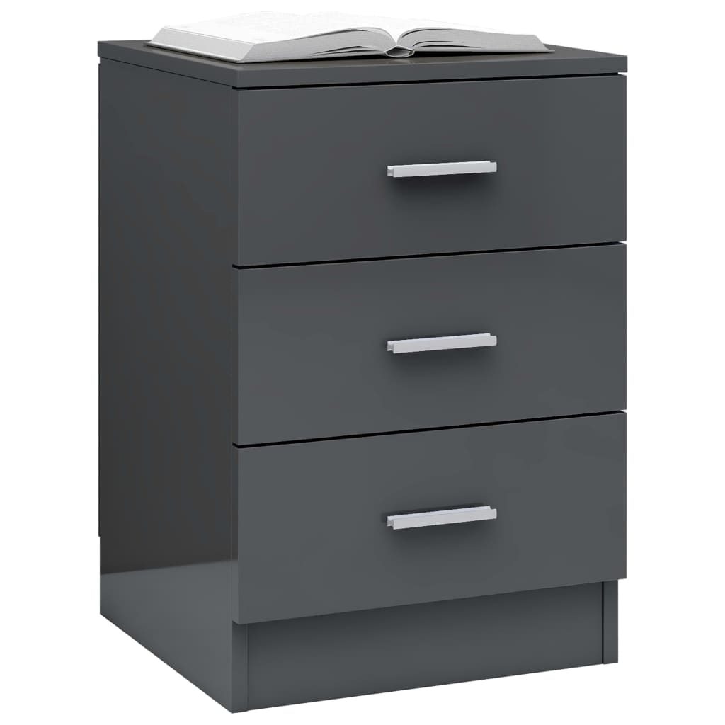 Bedside Cabinet High Gloss Grey 38x35x56 cm Chipboard