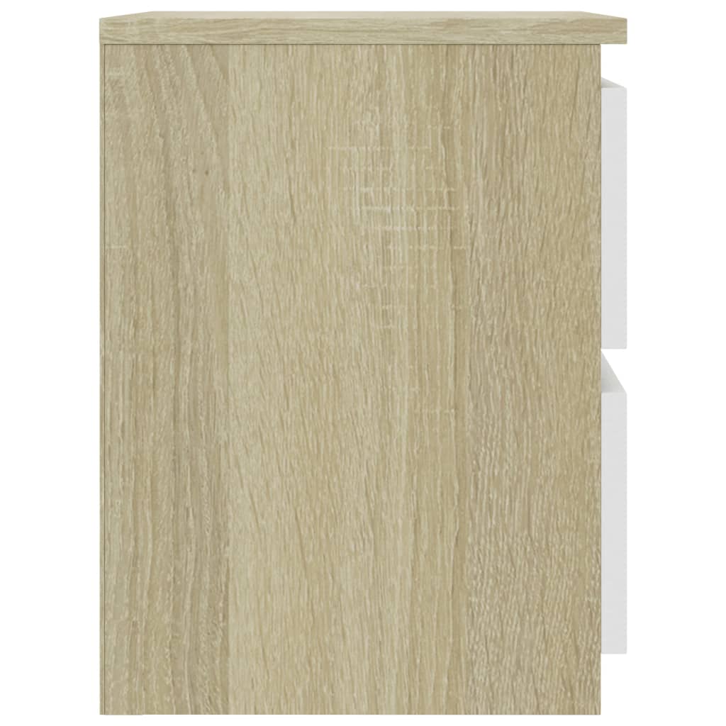 Bedside Cabinet White and Sonoma Oak 30x30x40 cm Chipboard