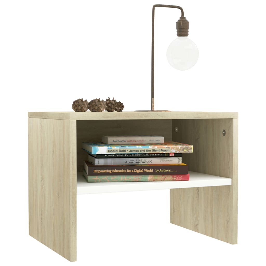Bedside Cabinet White and Sonoma Oak 40x30x30 cm Chipboard
