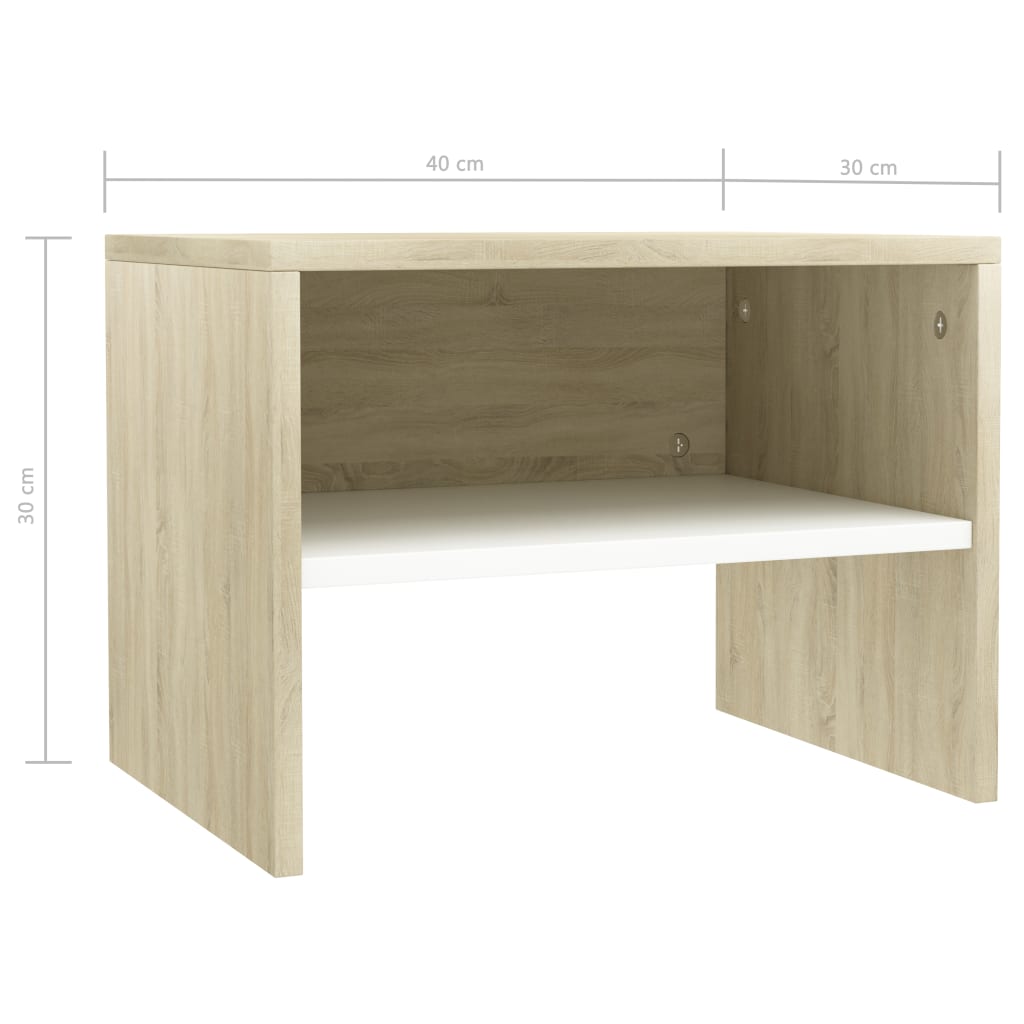 Bedside Cabinet White and Sonoma Oak 40x30x30 cm Chipboard