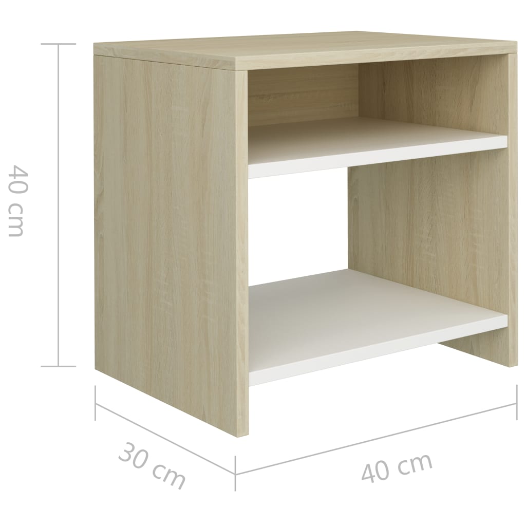 Bedside Cabinet White and Sonoma Oak 40x30x40 cm Chipboard