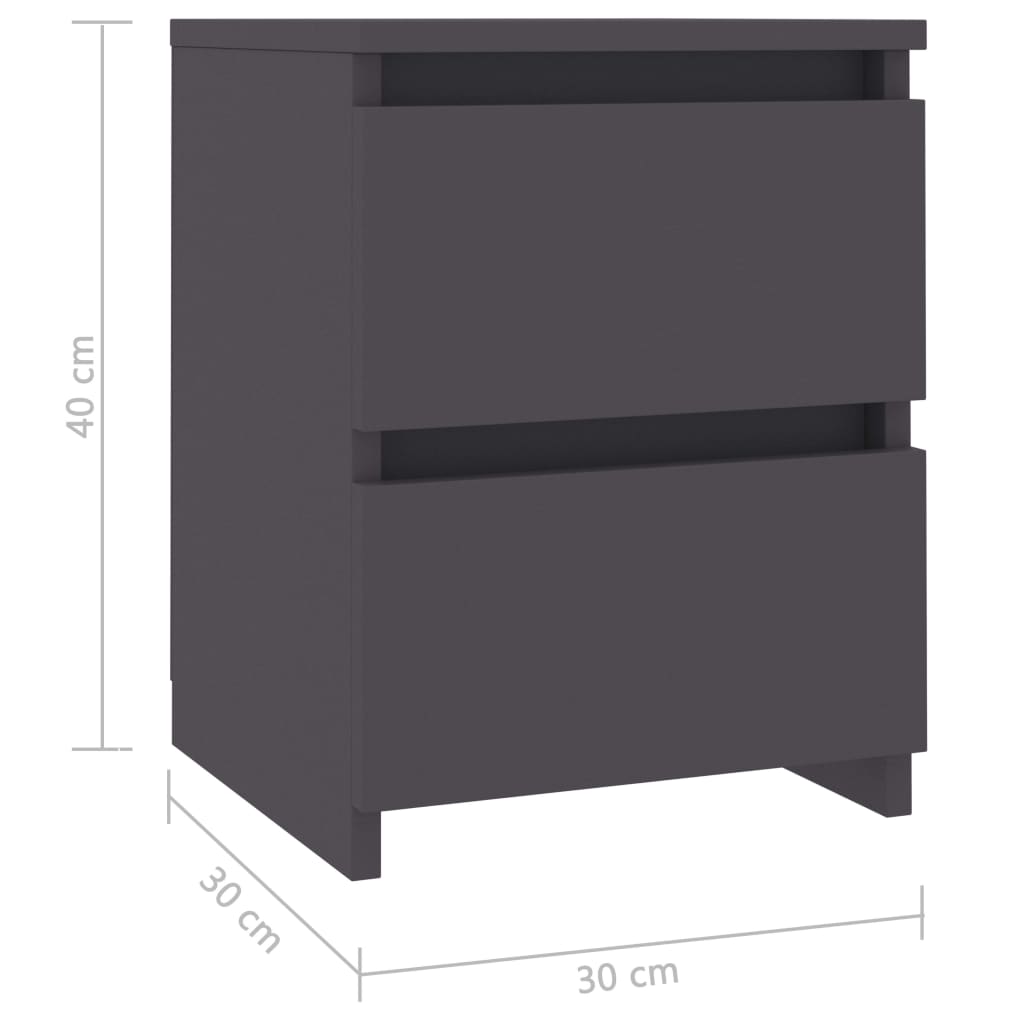 Bedside Cabinets 2 pcs Grey 30x30x40 cm Chipboard