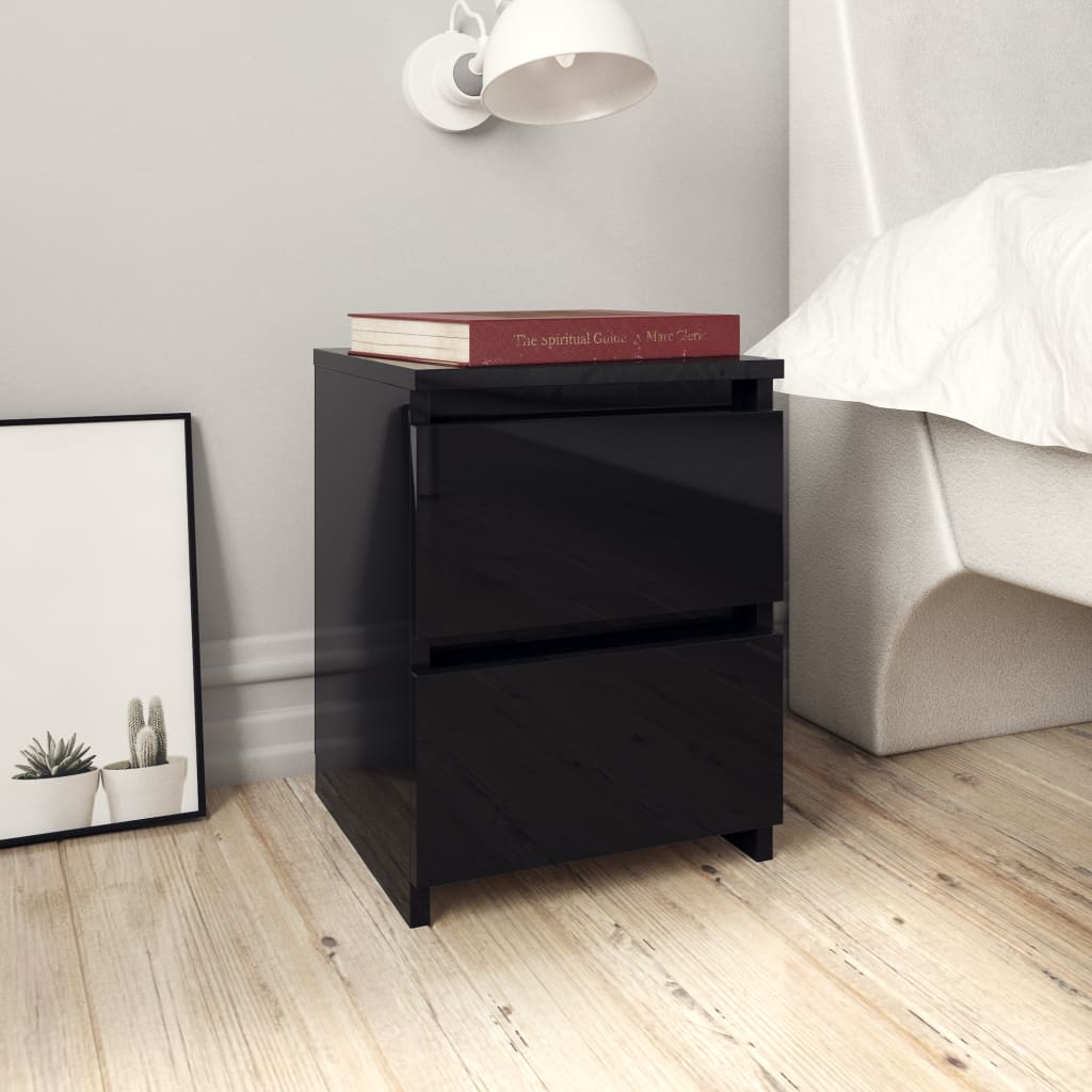 Bedside Cabinets 2 pcs High Gloss Black 30x30x40 cm Chipboard