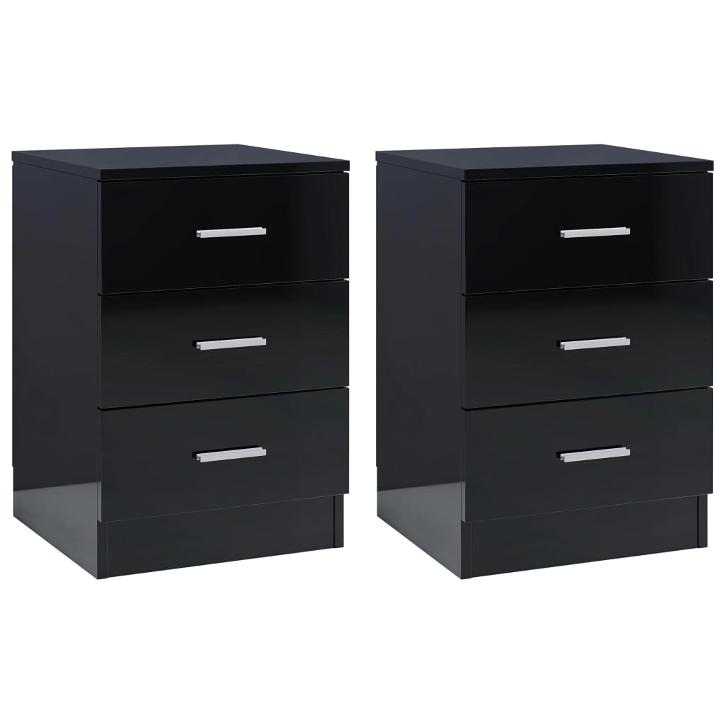 Bedside Cabinets 2 pcs High Gloss Black 38x35x56 cm Chipboard