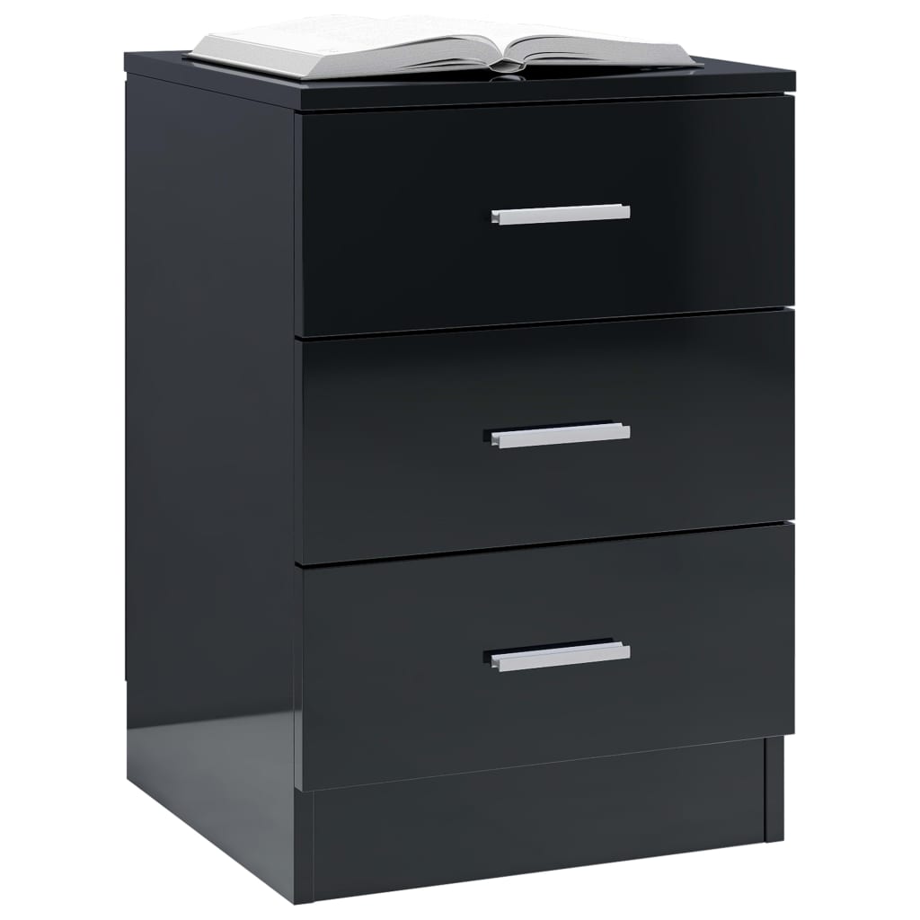 Bedside Cabinets 2 pcs High Gloss Black 38x35x56 cm Chipboard