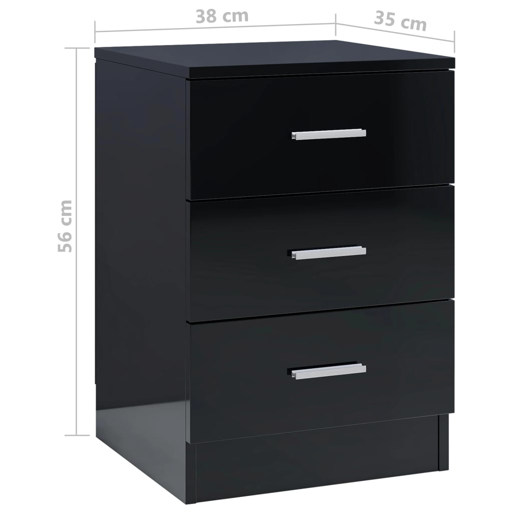 Bedside Cabinets 2 pcs High Gloss Black 38x35x56 cm Chipboard